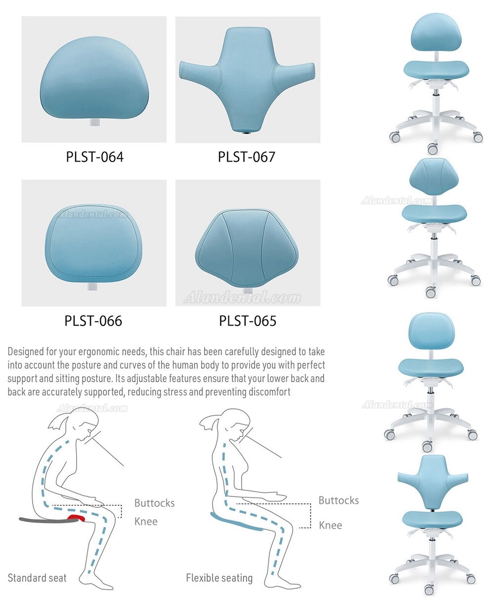 TYTC PLST-064-067 Dental Assisting Chairs Ergonomic Dentist Stool (Adjustable Seat and Backrest Angles)